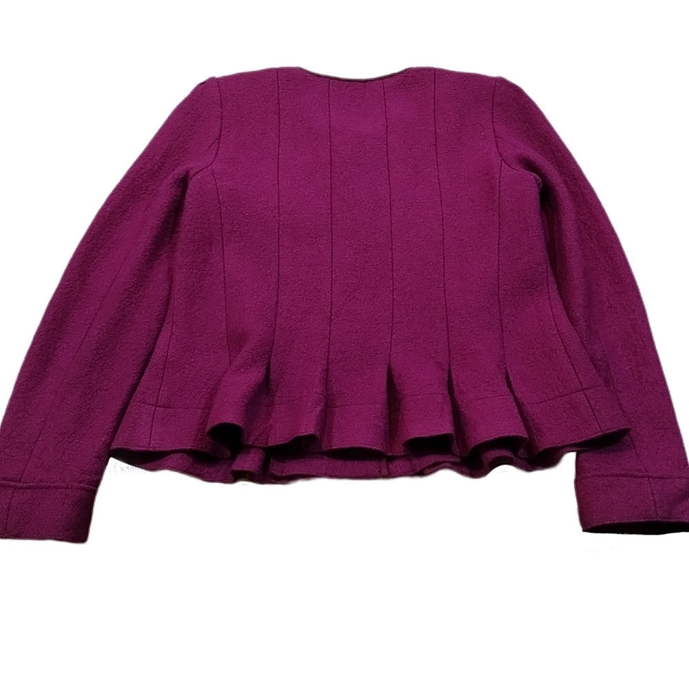 Elevenses for Anthropologie Burgundy Wool Blend Peplum Jacket | Size 8 - Picture 4 of 8